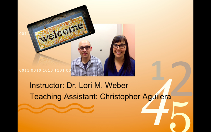 Welcome Slide with Photo of Instructor and Teaching Assistant