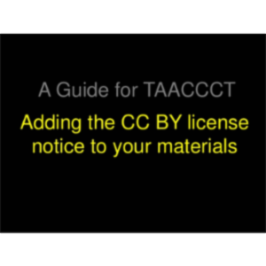 Adding the CC BY license to your materials (TAACCCT) icon