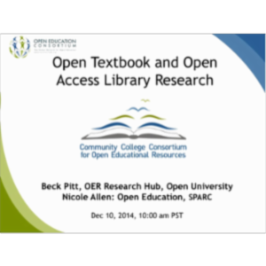 CCCOER: OER Research on Open Textbooks and Librarians