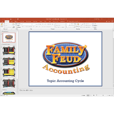 PowerPoint Family Feud game covering the accounting cycle in introductory financial accounting icon