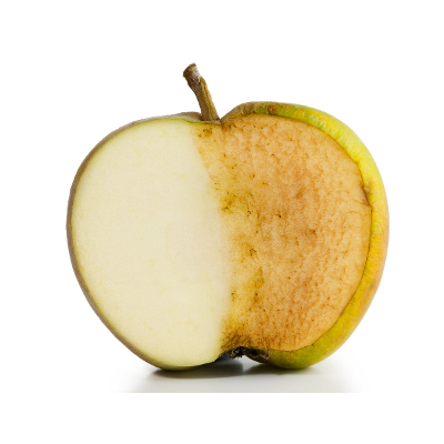 Why do apple slices turn brown after being cut?