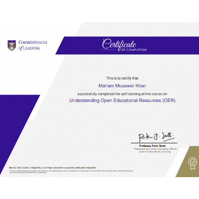 Maham Khan - Understanding OER Online Course Reflection icon